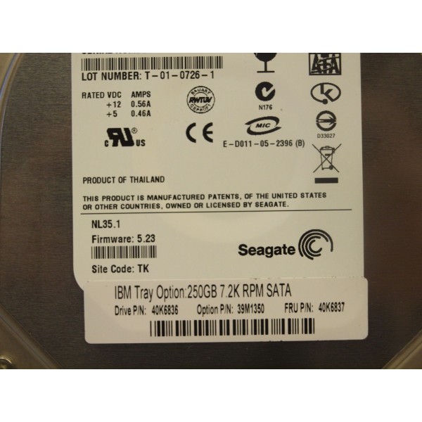 Disco Duro IBM 40K6837 SATA 3.5" 250 Gigas 7200 Rpm