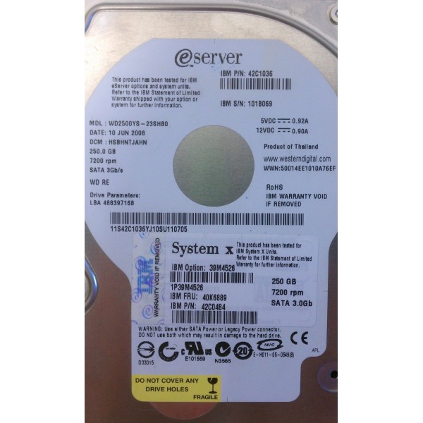 Hard Drive IBM 39M4526 SATA 3.5" 250 Gigas 7200 Rpm