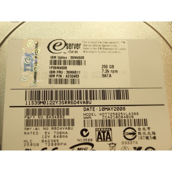 Hard Drive IBM 39M4511 SATA 3.5" 250 Gigas 7200 Rpm