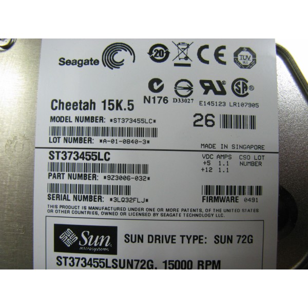 Disque dur SUN 390-0325-03 SCSI 3.5" 72 Gigas 15 Krpm