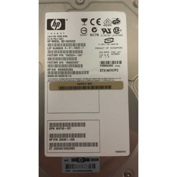 Disco Duro HP 344971-001 FIBRE 3.5" 146 Gigas 10 Krpm