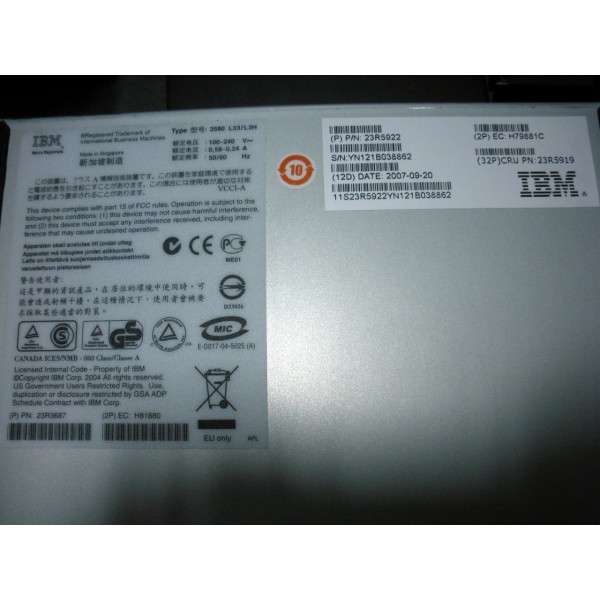 Sauvegarde LTO3 IBM 23R5922