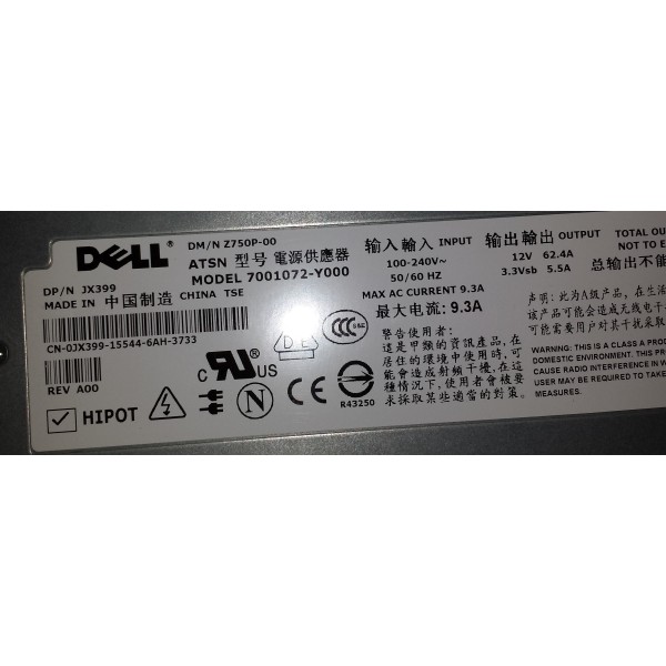 Alimentation DELL JX399 pour Poweredge 2950