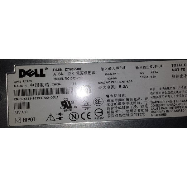 Alimentation DELL RX833 pour Poweredge 2950