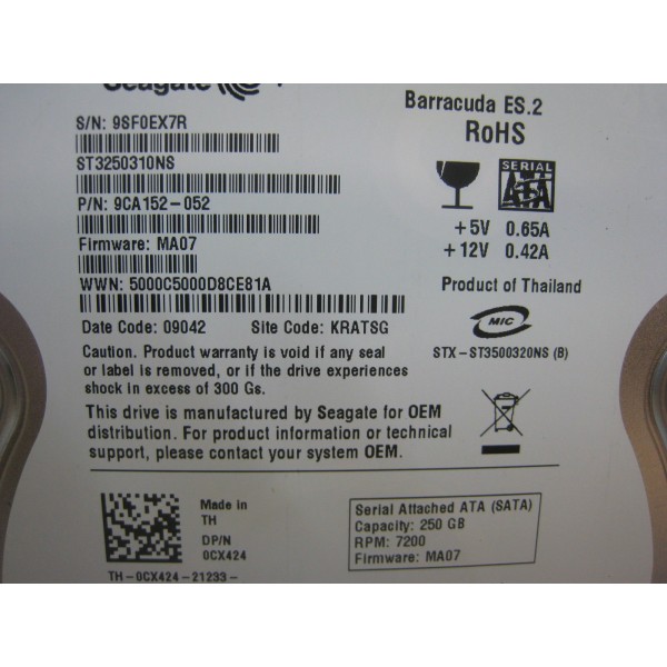 Disque dur DELL CX424 SATA 3.5" 250 Gigas 7200 Rpm