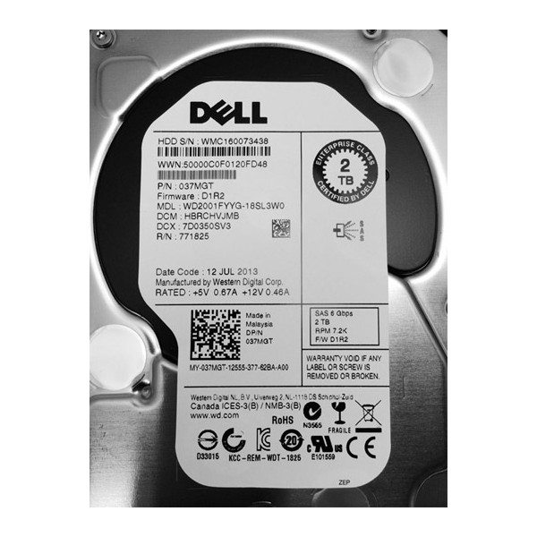 Disque dur DELL 37MGT SAS 3.5" 2000 Gigas 7200 Rpm