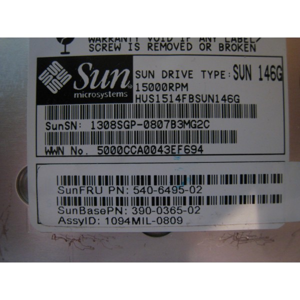 Hard Drive SUN 540-6495-02 FIBRE 3.5" 146 Gigas 15 Krpm