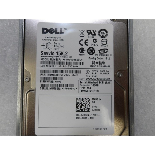 Disque dur DELL 0J084N SAS 2.5" 146 Gigas 15 Krpm