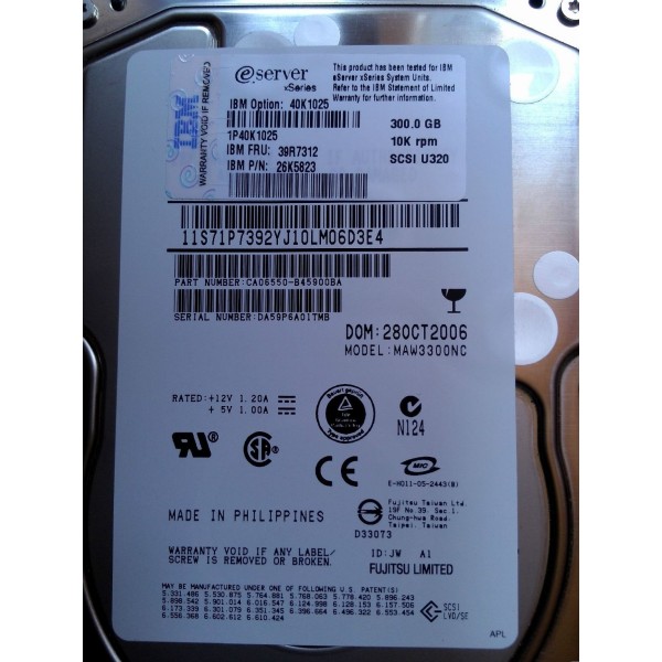 Hard Drive IBM 26K5823 SCSI 3.5" 300 Gigas 10 Krpm