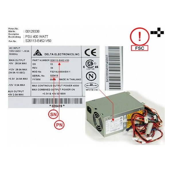 Alimentation pour FUJITSU TX200 Ref : S26113-E452-V50