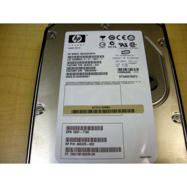 Disque Dur HP 465329-002 Fibre Channel 3.5" 10Krpm 400 Gigas