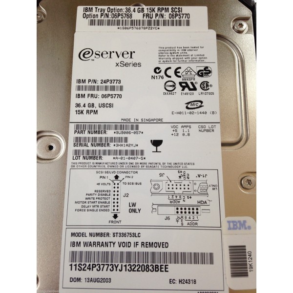 Disque Dur  Ibm 06P5770 SCSI 3.5" 15Krpm 36 Gigas