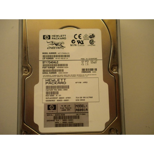 Disque Dur Hp SCSI NHP 3.5 10Krpm 72 Gb A6091A