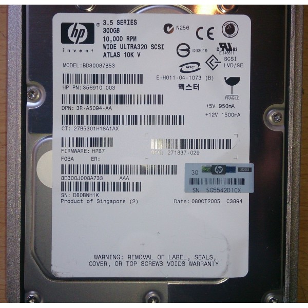 Disque Dur HP 356910-003 Scsi 3.5" 10Krpm 300 Gigas