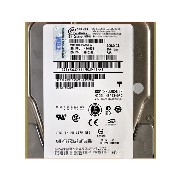 Disque Dur  Ibm 43W7508 SAS 3.5" 15Krpm 300 Gigas