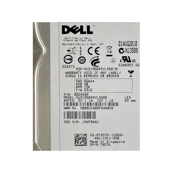 Disque Dur Dell SAS 3.5 15Krpm 450 Gb T857K