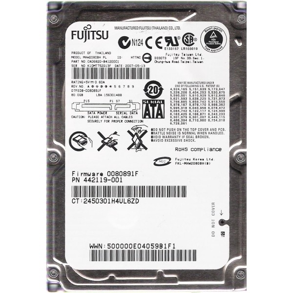 Fujitsu 80GB MHW2080BH SATA HDD