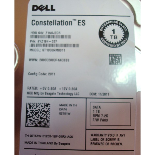 Disco duro DELL 2T51W 1000 Gigas SATA  3.5" 7200 Rpm