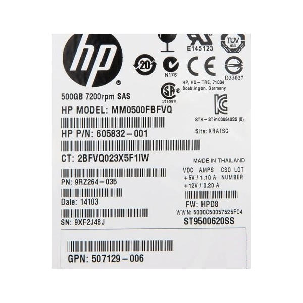 Disque Dur HP 605832-001 SAS 2.5" 7200rpm 500 Gigas