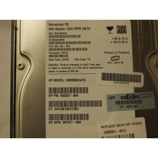 Hard Drive HP 397377-008 SATA 3.5" 500 Gigas 7200 Rpm