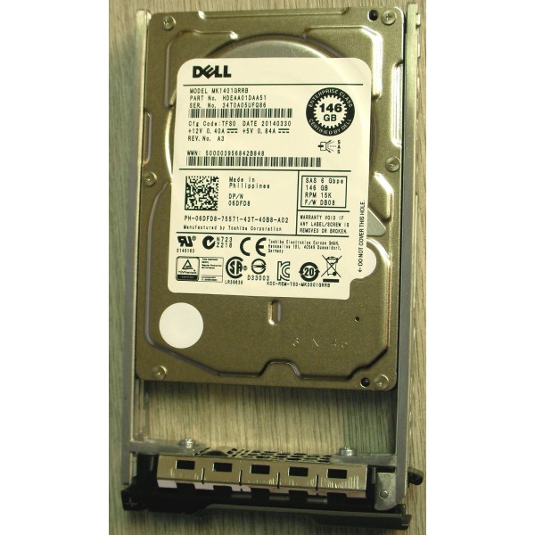 Disque dur DELL 6DFD8 SAS 2.5 15 Krpm 146 Gigas