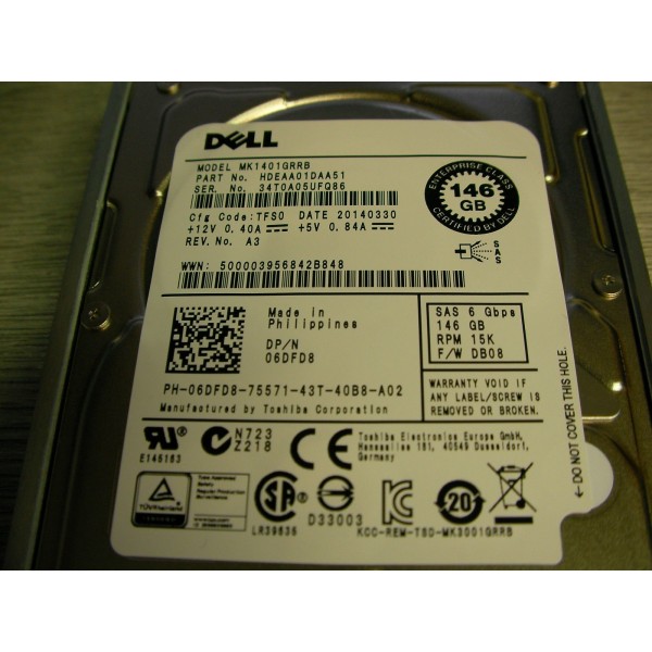 DELL Disk drive 6DFD8 146 Gigas SAS 2.5" 15 Krpm