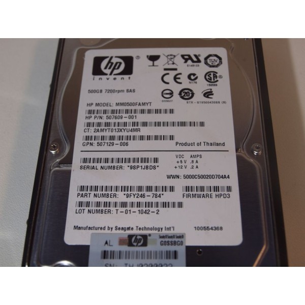 HP MM0500FAMYT 500GB 7200RPM 2.5" SAS 6GB DP HS HDD W/TRAY