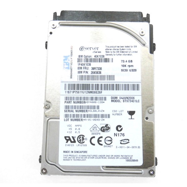 Disque dur IBM 39R7338 SCSI 2.5 10 Krpm 72 Gigas