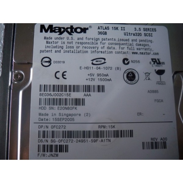 Hard Drive DELL FC272 SCSI 3.5" 36 Gigas 15 Krpm