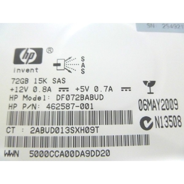 HP Disk drive 462587-001 72 Gigas SAS 3.5" 15 Krpm