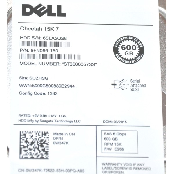 Disque Dur DELL SAS 3.5 15 Krpm 600 Gb 0W347K -R