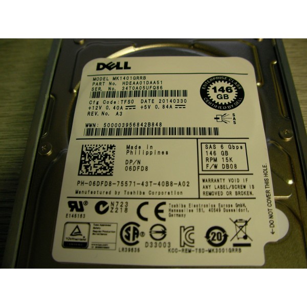 Disque Dur DELL SAS 2.5 15 Krpm 146 Gb 6DFD8