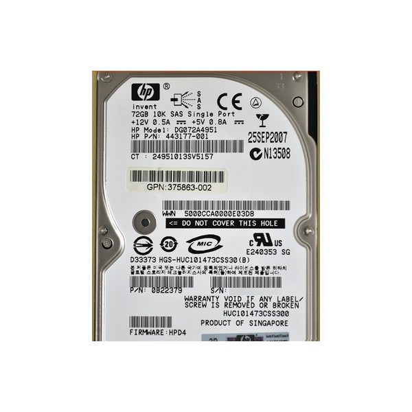 Hard Drive HP DG072A4951 SAS 2.5" 72 Gigas 10 Krpm