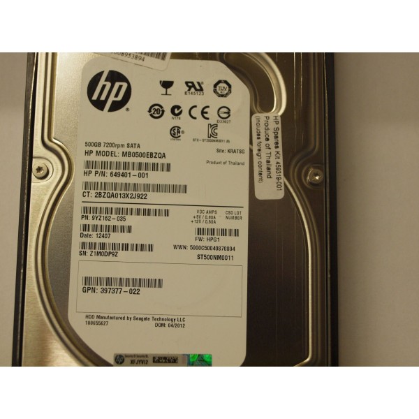 Hard Drive HP WD5002ABYS SATA 3.5" 500 Gigas 7200 Rpm