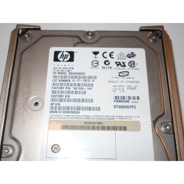 Disco Duro HP 364618-001 FIBRE 3.5" 300 Gigas 10 Krpm