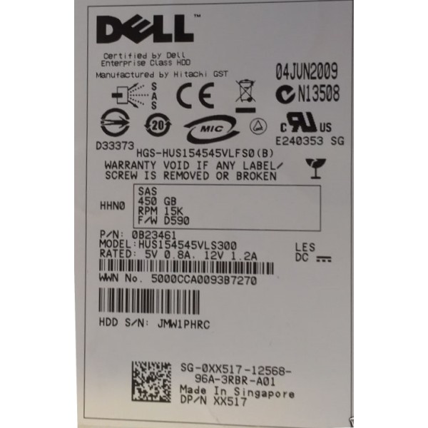 Disque Dur DELL SAS 3.5 15 Krpm 450 Gb XX517 -R