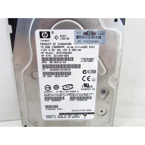 disque dur HP BF0728A4B2 SCSI 3.5 15 Krpm 72 Gigas