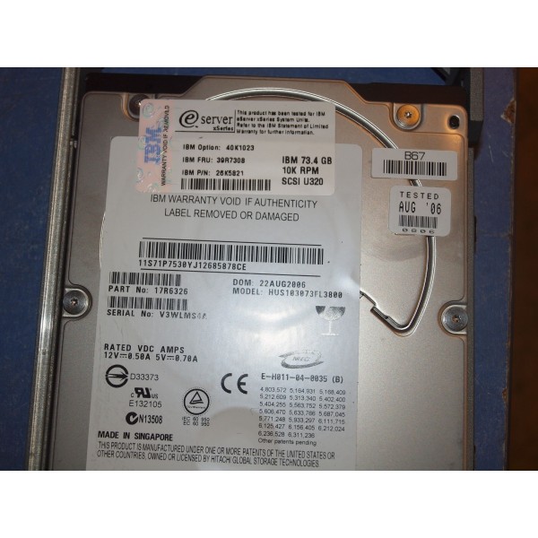 Disco Duro IBM 40K1023 SCSI 3.5" 72 Gigas 10 Krpm