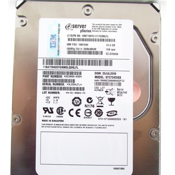 Disque Dur IBM SAS 3.5 15 Krpm 72 Gb 10N7200