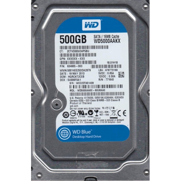 Disque Dur HP SATA 3.5 7200 Rpm 500 Gb WD5000AAKX -HP