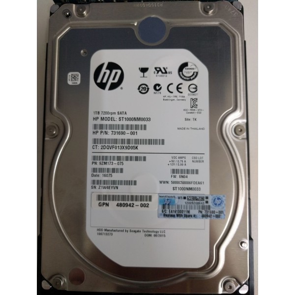 Disque Dur HP SATA 3.5 15 Krpm 1000 Gb 731690-001