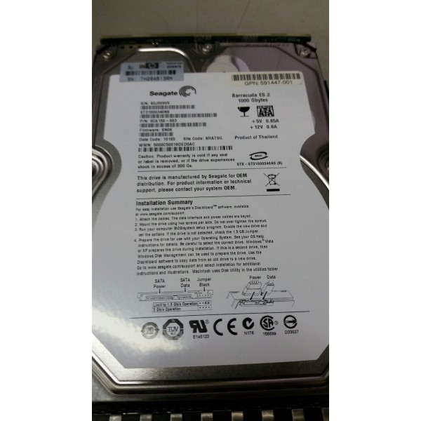 Disque Dur HP SATA 3.5 7200 Rpm 1000 Gb 591447-001