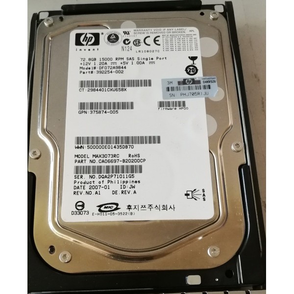 Disque Dur HP SAS 3.5 15 Krpm 72 Gb DF072A9844