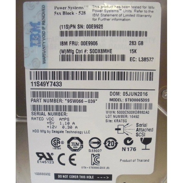 Hard Drive IBM 00E9906 SAS 2.5" 283 Gigas 15 Krpm