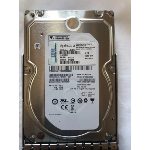 Disque Dur LENOVO SAS 3.5 7200 Rpm 4000 Gb 49Y6214