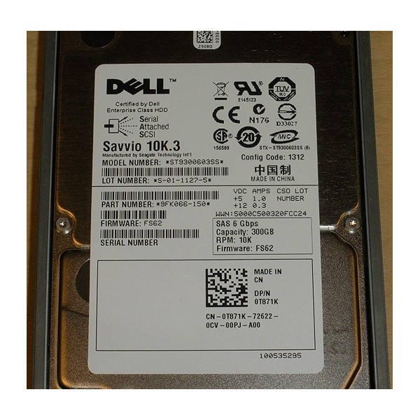 Hard Drive DELL T871K SAS 2.5" 300 Gigas 10 Krpm