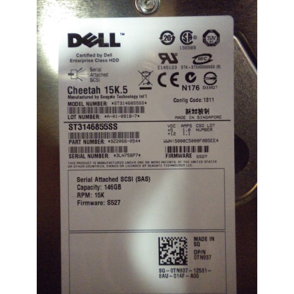 Hard Drive DELL 0TN937 SAS 3.5" 146 Gigas 15 Krpm