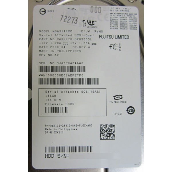 Hard Drive DELL 0XK111 SAS 3.5" 146 Gigas 15 Krpm