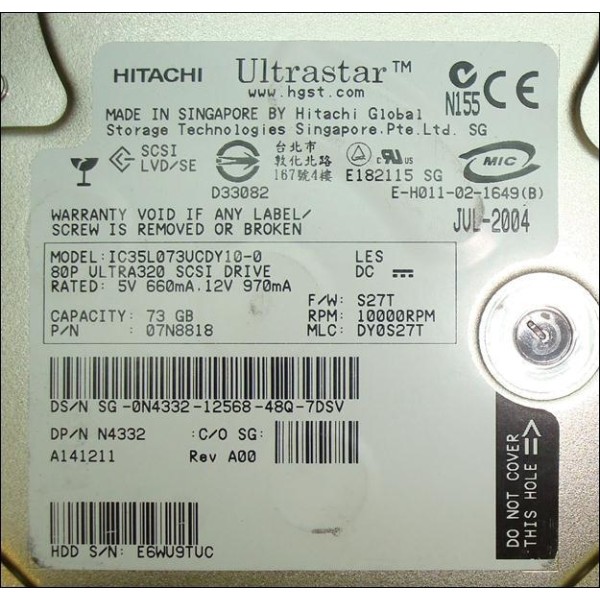 Disco Duro DELL 0N4332 SCSI 3.5" 72 Gigas 10 Krpm