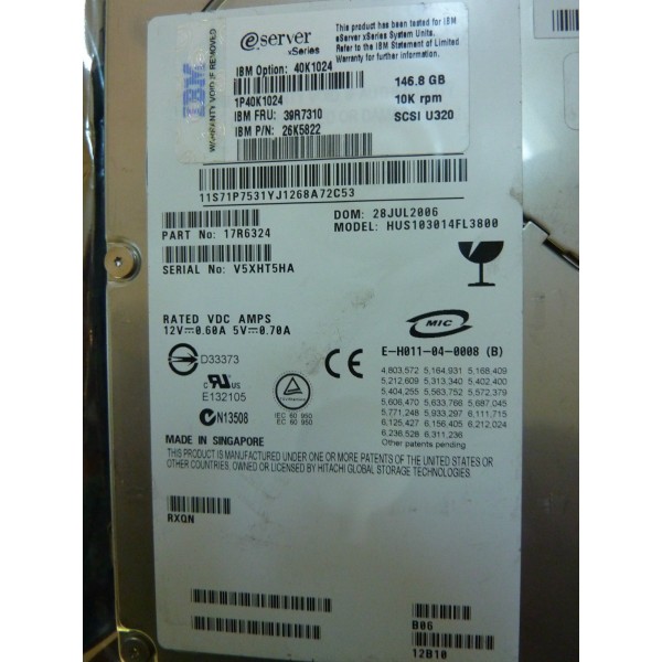 Hard Drive IBM 26K5822 SCSI 3.5" 146 Gigas 10 Krpm